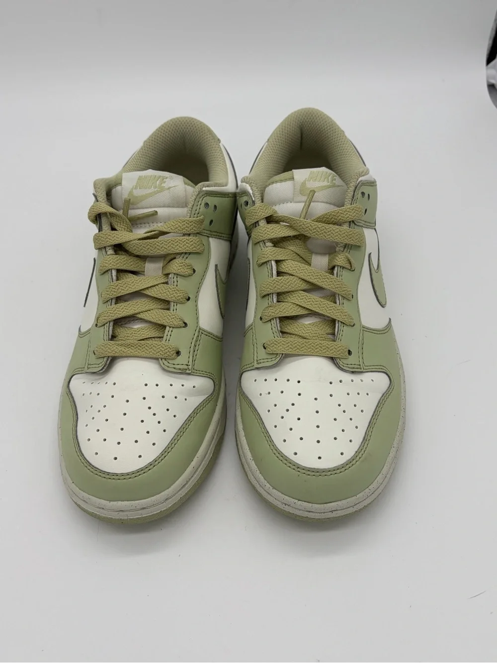 Nike Dunk Low-Top Sneakers in Sage Green and White Women’s 7
